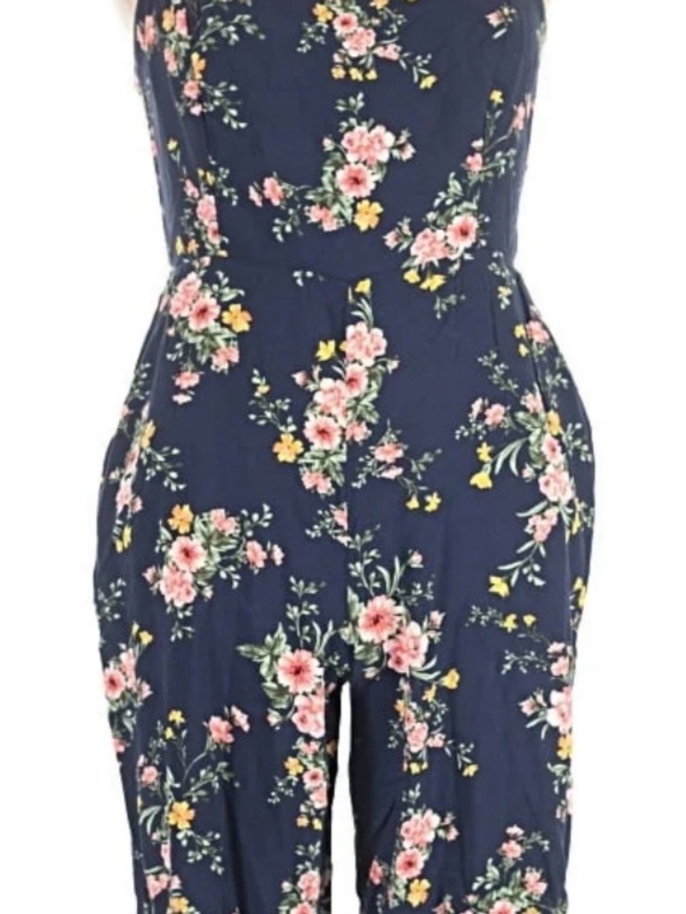 Old Navy Navy Strapless Floral Jumpsuit with Pink & Yellow Flowers